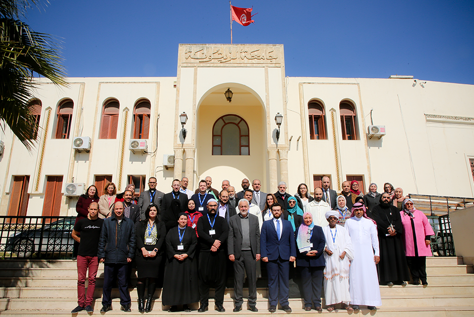 2023 KAICIID Fellows from the Arab region visited Ez-Zitouna University in Tunis, where they met the President of the University and joined doctoral students to discuss dissertations related to dialogue, coexistence, and peace.