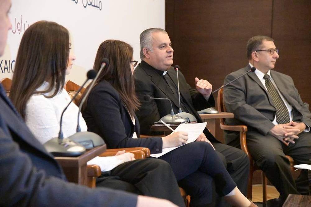 Father Rifat Bader speaking on the panel of KAICIID&#039;s Social Media as a Space for Dialogue training in Jordan, 2018