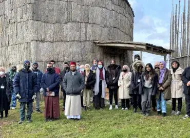 Muslim youth visit to a replica longhouse at the Six Nations Indigenous Reserve in Brantford (Photo courtesy: Hanif Ghayyur)