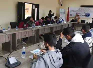 Public speaking training workshop organized by Youth Ambassadors against Hate Speech 2.0 in Kalaat Sraghna, Morocco.