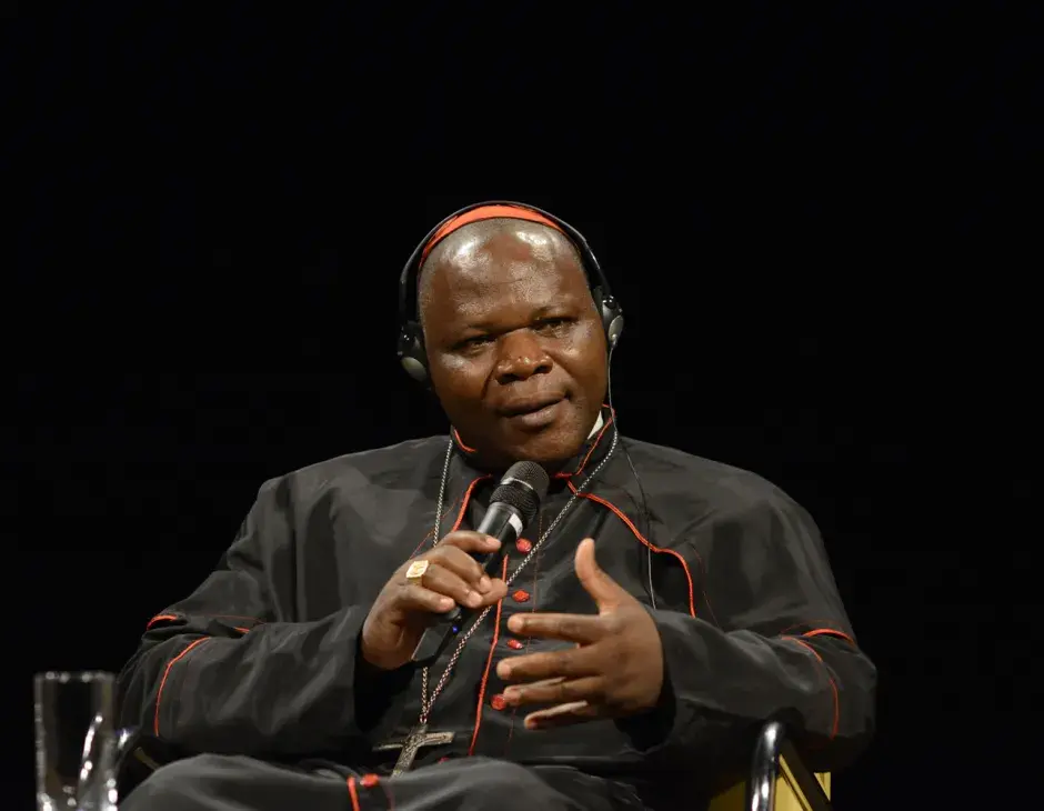 Cardinal Nzapalainga speaks at a KAICIID event in Vienna, April 2018. Photo: KAICIID