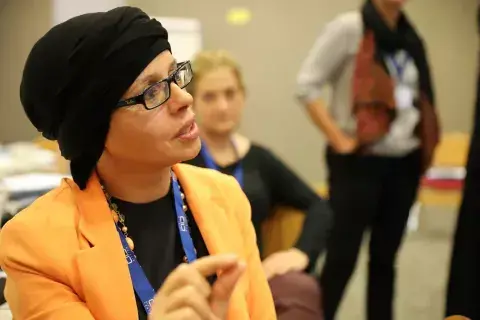 Mabrouka Rayachi during her participation in the European Policy Dialogue Forum 2019 in Athens, Greece