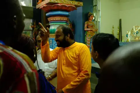The tour of the Kovil, as they are called in Tamil because of their distinct architecture, was conducted by Jagrat Chaitanya, a Hindu monk who is a member of the 2016 Fellows class. Jagrat conducts the tour