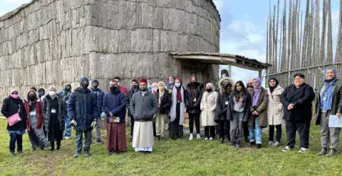 Muslim youth visit to a replica longhouse at the Six Nations Indigenous Reserve in Brantford (Photo courtesy: Hanif Ghayyur)