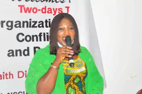 Mary Asibi Gonsum of Plateu State speaks at an IDU session. Photo: KAICIID