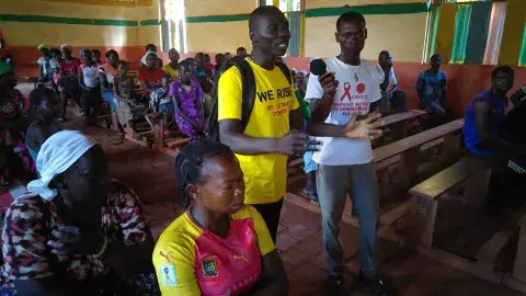Young people of Obo speak up at the town hall meeting with the Interfaith Platform. The Platform engaged not only civil society and military, but youth and women as well.