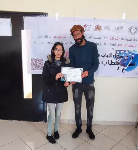 On the right, actor Saleh Ben Salah, accompanied by programme ambassador, Imane Rabeh, Youth Ambassadors against Hate Speech 2.0. (Photo: Jawad Ayet Lemkadam) On the right, actor Saleh Ben Salah, accompanied by programme ambassador, Imane Rabeh, Youth Ambassadors against Hate Speech 2.0. (Photo: Jawad Ayet Lemkadam)