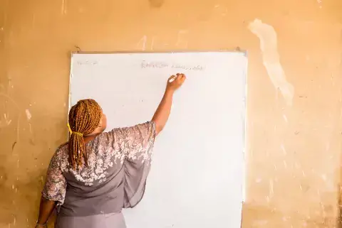 At the Pigba internally displaced persons (IDPs) camp in Abuja, children are now given their first chance access to formal education with support from the Interfaith Dialogue Forum for Peace (IDFP). Photo: Godwin Oisi