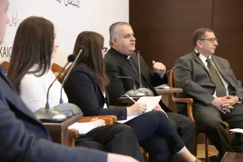 Father Rifat Bader speaking on the panel of KAICIID's Social Media as a Space for Dialogue training in Jordan, 2018 Father Rifat Bader speaking on the panel of KAICIID's Social Media as a Space for Dialogue training in Jordan, 2018