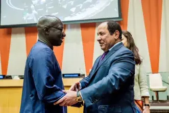 KAICIID Secretary General Faisal Bin Muaammar and United Nations Special Adviser on Genocide Prevention Adama Dieng at a joint event at UN Headquarters in New York, 14 July 2017. Photo: KAICIID/Michael Palma Mir